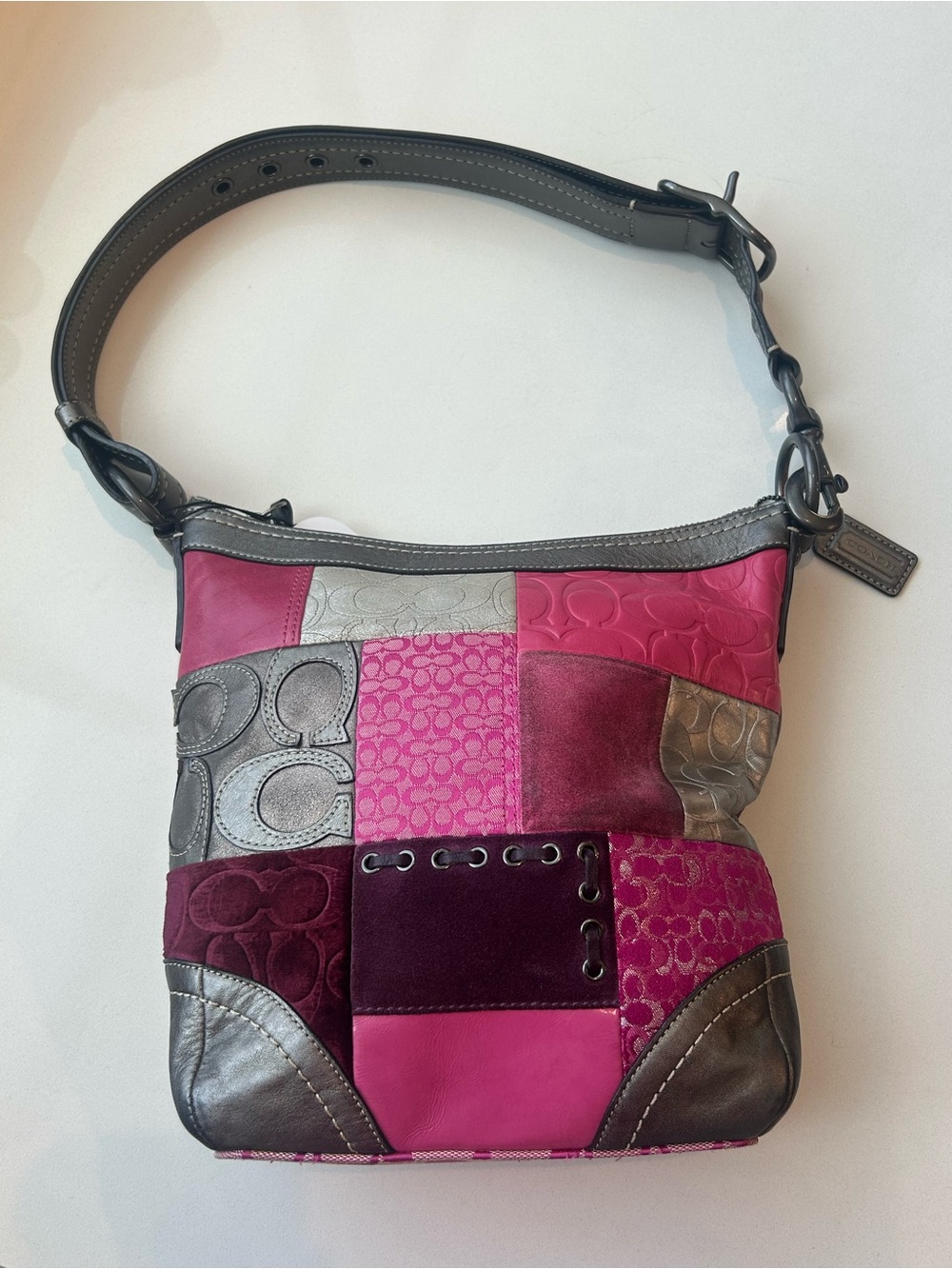 Pink Metallic Patchwork Crossbody Bag